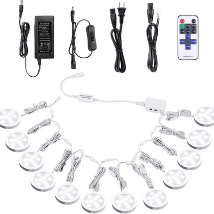 Linkable Under Cabinet LED Lighting 12V Dimmable Puck Lights with Wireless RF Remote Control, Hardwired & Wall Plug in for Kitchen Mood Lighting,Daylight White.