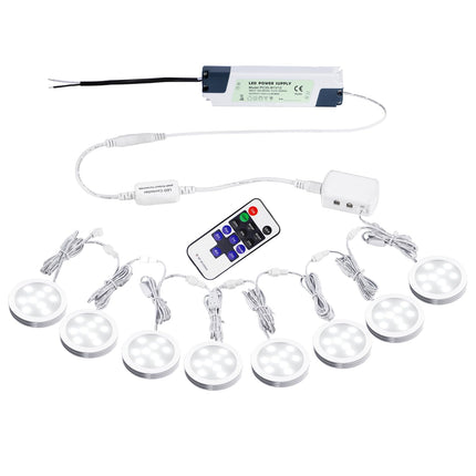 Linkable Under Cabinet LED Lighting 12V Slim Aluminum Dimmable Puck Lights Direct Wired with RF Remote Control for Kitchen Lighting(8pack Daylight White).