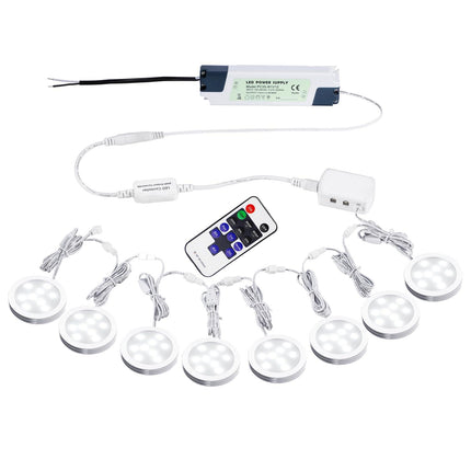 Linkable Under Cabinet LED Lighting 12V Slim Aluminum Dimmable Puck Lights Direct Wired with RF Remote Control for Kitchen Lighting(8pack Daylight White).