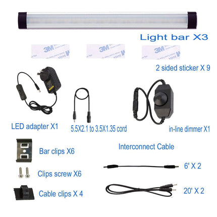 Dimmable Led Under Cabinet Lighting Bar Linkable Kits with Rocker Switch Under Counter Kitchen,Showcase,Shelf Lighting(3 Panel Kits Cold White).
