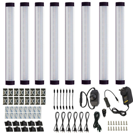 Dimmable Led Under Cabinet Lighting Bar Linkable Kits with Rocker Switch Under Counter Kitchen,Showcase,Shelf Lighting(8 Panel Kits Cold White).