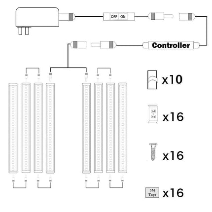 Dimmable Led Under Cabinet Lighting Bar Linkable Kits with Rocker Switch Under Counter Kitchen,Showcase,Shelf Lighting(8 Panel Kits Cold White).