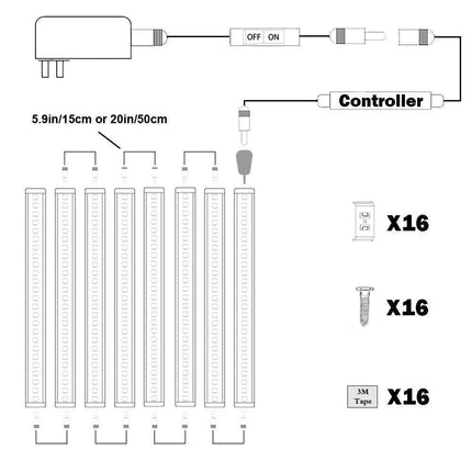 Dimmable Led Under Cabinet Lighting Bar Linkable Kits with Rocker Switch Under Counter Kitchen,Showcase,Shelf Lighting(8 Panel Kits Cold White).