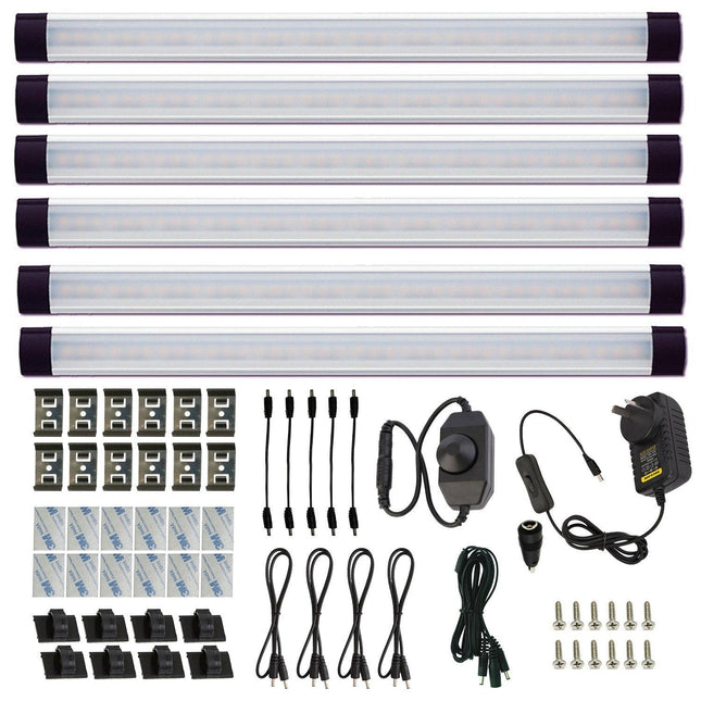 Dimmable Led Under Cabinet Lighting Bar Linkable Kits with Rocker Switch Under Counter Kitchen,Showcase,Shelf Lighting(6 Panel Kits Cold White).