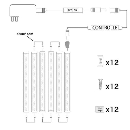 Dimmable Led Under Cabinet Lighting Bar Linkable Kits with Rocker Switch Under Counter Kitchen,Showcase,Shelf Lighting(6 Panel Kits Cold White).