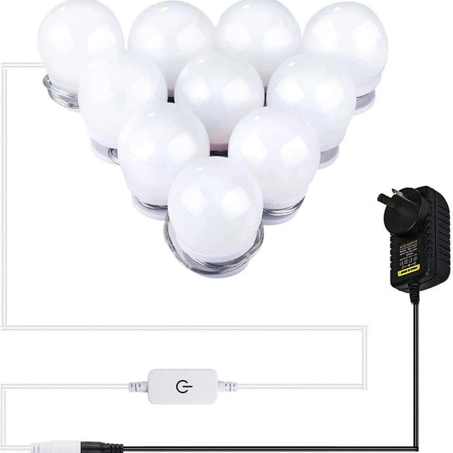 Hollywood LED Vanity Mirror Lights Kit,Stick on Dimmable Makeup Lights, 12V Mirror Lighting Strip Fixture for Vanity Dressing Table Set, Bedroom Wall Lights,CRI>90 (4000K Natural White,10 Bulbs).