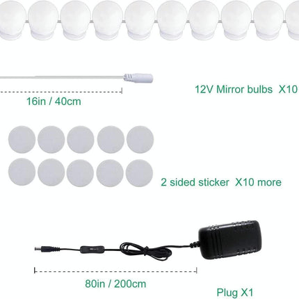 Hollywood LED Vanity Mirror Lights Kit,Stick on Dimmable Makeup Lights, 12V Mirror Lighting Strip Fixture for Vanity Dressing Table Set, Bedroom Wall Lights,CRI>90 (4000K Natural White,10 Bulbs).