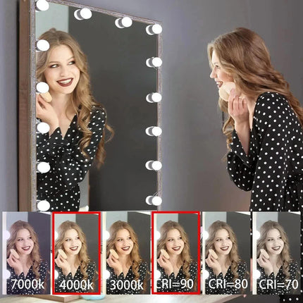 Hollywood LED Vanity Mirror Lights Kit,Stick on Dimmable Makeup Lights, 12V Mirror Lighting Strip Fixture for Vanity Dressing Table Set, Bedroom Wall Lights,CRI>90 (4000K Natural White,10 Bulbs).