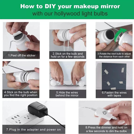 Hollywood LED Vanity Mirror Lights Kit,Stick on Dimmable Makeup Lights, 12V Mirror Lighting Strip Fixture for Vanity Dressing Table Set, Bedroom Wall Lights,CRI>90 (4000K Natural White,10 Bulbs).