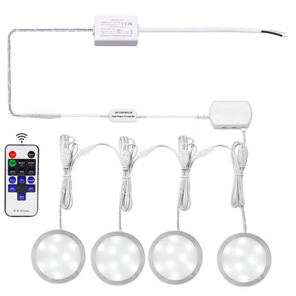 Linkable Under Cabinet LED Lighting 12V Slim Aluminum Dimmable Puck Lights Direct Wired with RF Remote Control for Kitchen Lighting(4pack, Daylight White).
