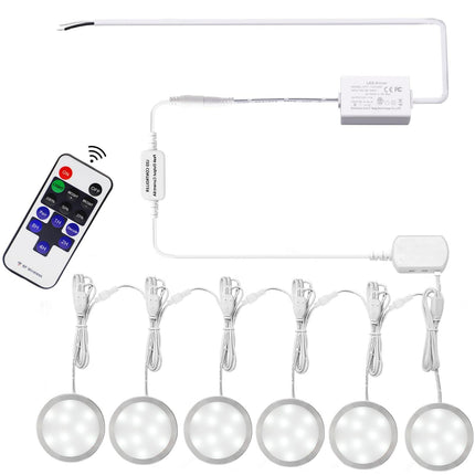 Linkable Under Cabinet LED Lighting 12V Slim Aluminum Dimmable Puck Lights Direct Wired with RF Remote Control for Kitchen Lighting(6pack,Daylight White).