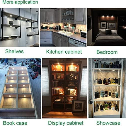 Linkable Under Cabinet LED Lighting 12V Slim Aluminum Dimmable Puck Lights Direct Wired with RF Remote Control for Kitchen Lighting(6pack,Daylight White).