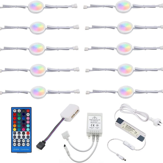 Under Counter LED Light Kit, RGBW Under Cabinet Lighting, 10 Packs Colored Cabinet Lights with Wireless 40-Key IR Dimmable Remote Control (10 Lights).