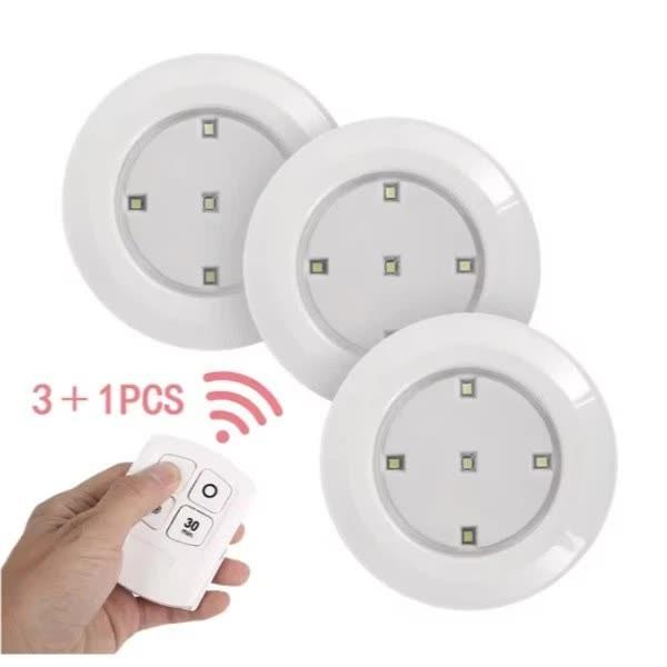 3 LED Light Set with Remote - Warm White for Cabinets & Displays.