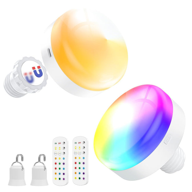 Battery Operated Light Bulbs, 5000mAh Rechargeable Light Bulb Set of 2 with Remote, 3 Colors 10 Levels Dimmable Fabric Wireless Sconces Light Bulb with Timer for Bedroom Living Room.