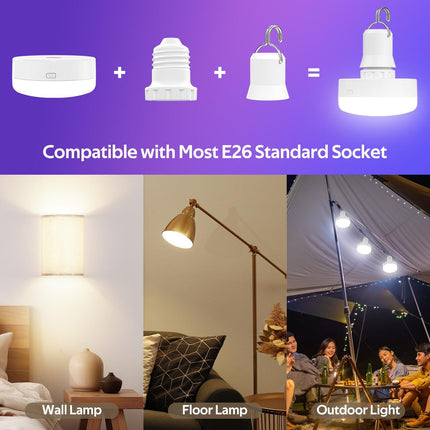 Battery Operated Light Bulbs, 5000mAh Rechargeable Light Bulb Set of 2 with Remote, 3 Colors 10 Levels Dimmable Fabric Wireless Sconces Light Bulb with Timer for Bedroom Living Room.