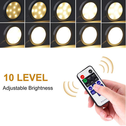 Linkable Under Cabinet LED Lighting 12V Dimmable Puck Lights Hardwired with Wireless RF Remote Control for Kitchen Mood Lighting(4 Lights, Warm White).