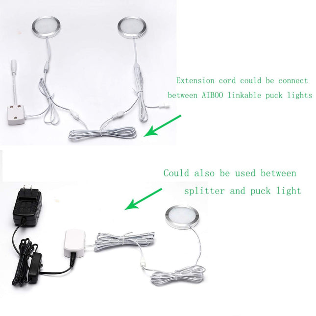 Extension Cables 9.84FT LED Under Cabinet Puck Lighting, 2-Pin Male and Female Cable Connector Extension Cords for Led Puck Lights with White Cords (6 Pack) 2-PIN ONLY.