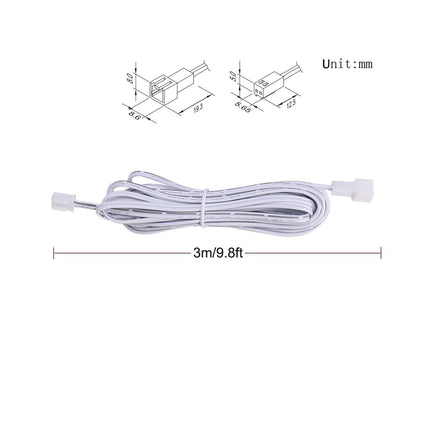 Extension Cables 9.84FT LED Under Cabinet Puck Lighting, 2-Pin Male and Female Cable Connector Extension Cords for Led Puck Lights with White Cords (6 Pack) 2-PIN ONLY.