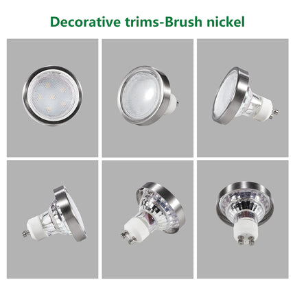 6 Pack GU10/MR16 Bulb Decorative Trim Rings, Heat Insulation Anti-Scald Protective Rings for Track Lighting, Snap-On Spring-Loaded Design (Brushed Nickel).