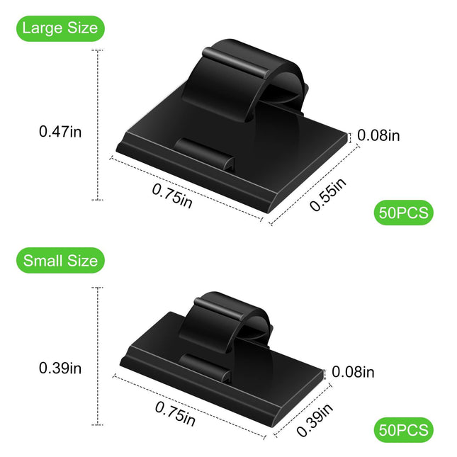100PCS Cable Clips Black, AIBOO Upgraded Wire Clips Adhesive with 50PCS Small Size & 50PCS Large Size Cable Straps, Mini Cable Wire Management for Handling Under Cabinet Lighting with Cords.