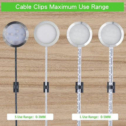 100PCS Cable Clips Black, AIBOO Upgraded Wire Clips Adhesive with 50PCS Small Size & 50PCS Large Size Cable Straps, Mini Cable Wire Management for Handling Under Cabinet Lighting with Cords.