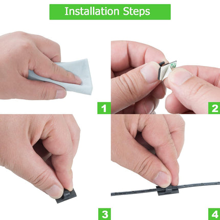 100PCS Cable Clips Black, AIBOO Upgraded Wire Clips Adhesive with 50PCS Small Size & 50PCS Large Size Cable Straps, Mini Cable Wire Management for Handling Under Cabinet Lighting with Cords.