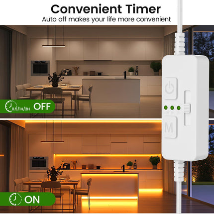 Single Color Slider Dimmer with Timer - PWM 1pc DC 5V/12V/24V LED Controller, 36W Max, Slide Brightness Control & Auto-Off for LED Strip Lights, Closet, Counter, Aquarium Lighting (White).