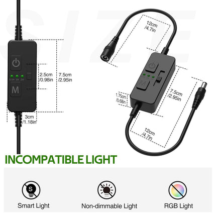 Single Color Slider Dimmer with Timer - PWM 1pc DC 5V/12V/24V LED Controller, 36W Max, Slide Brightness Control & Auto-Off for LED Strip Lights, Closet, Counter, Aquarium Lighting (Black).