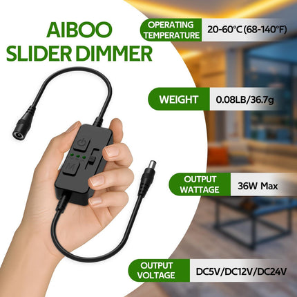 Single Color Slider Dimmer with Timer - PWM 1pc DC 5V/12V/24V LED Controller, 36W Max, Slide Brightness Control & Auto-Off for LED Strip Lights, Closet, Counter, Aquarium Lighting (Black).
