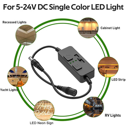 Single Color Slider Dimmer with Timer - PWM 1pc DC 5V/12V/24V LED Controller, 36W Max, Slide Brightness Control & Auto-Off for LED Strip Lights, Closet, Counter, Aquarium Lighting (Black).