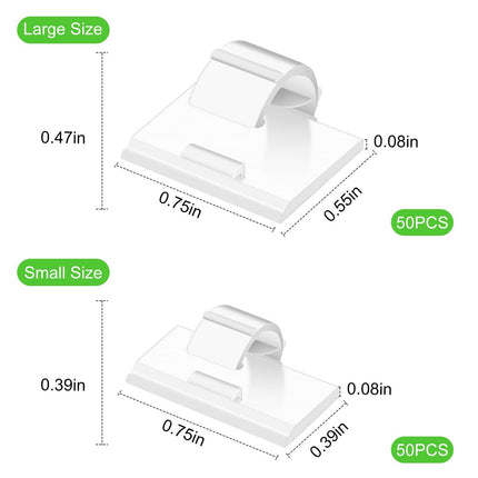 100PCS Cable Clips White, AIBOO Upgraded Wire Clips Adhesive with 50PCS Small Size & 50PCS Large Size Cable Straps, Mini Cable Wire Management for Handling Under Cabinet Lighting with Cords.