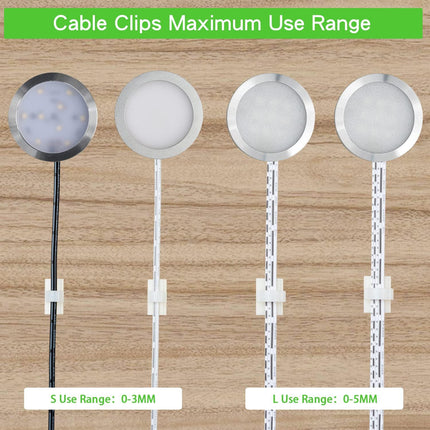 100PCS Cable Clips White, AIBOO Upgraded Wire Clips Adhesive with 50PCS Small Size & 50PCS Large Size Cable Straps, Mini Cable Wire Management for Handling Under Cabinet Lighting with Cords.