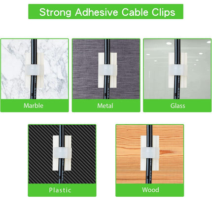 100PCS Cable Clips White, AIBOO Upgraded Wire Clips Adhesive with 50PCS Small Size & 50PCS Large Size Cable Straps, Mini Cable Wire Management for Handling Under Cabinet Lighting with Cords.