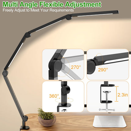 LED Desk Lamp,Foldable Table Lamp for Computer and Desktop,Flexible Clamp on Desk Lamps,Black Portable Desk Lamp for Home Office Reading,Working,Computer Desk,Study Lamp for Kids.