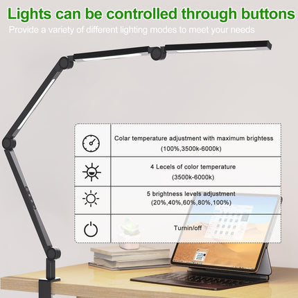 LED Desk Lamp,Foldable Table Lamp for Computer and Desktop,Flexible Clamp on Desk Lamps,Black Portable Desk Lamp for Home Office Reading,Working,Computer Desk,Study Lamp for Kids.