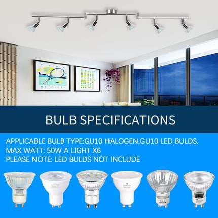 Kitchen Lights, 6-Light Ceiling Lighting Kits, Swivelling Ceiling Spotlight for Bedroom, Kitchen and Living Room(GU10 LED Bulbs not Included) (Brush Nickel).