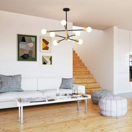 Modern Sputnik Chandelier 8 Lights Height Adjustable Ceiling Light Fixture Mid-Century Modern Gold Chandelier for Dining Room Bedroom Kitchen Living Room with Sloped Ceiling Adapter.