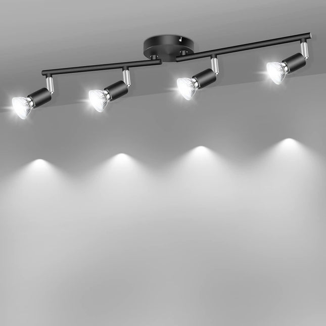 LED Ceiling Light,4 Way Rotatable Spot Lights for Ceiling,Flexible Ceiling Lights for Bedroom,Living Room, Black with Protectiv Bulb Trims(Gu10 Bulbs Not Included).