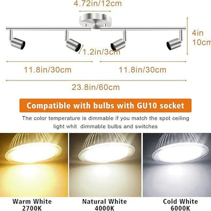 LED Ceiling Light,4 Way Rotatable Spot Lights for Ceiling,Flexible Ceiling Lights for Bedroom,Living Room, Black Nickel with Protectiv Bulb Trims(Gu10 Bulbs Not Included).