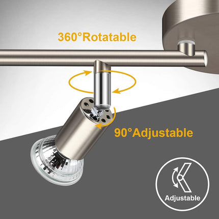 LED Ceiling Light,4 Way Rotatable Spot Lights for Ceiling,Flexible Ceiling Lights for Bedroom,Living Room, Black Nickel with Protectiv Bulb Trims(Gu10 Bulbs Not Included).