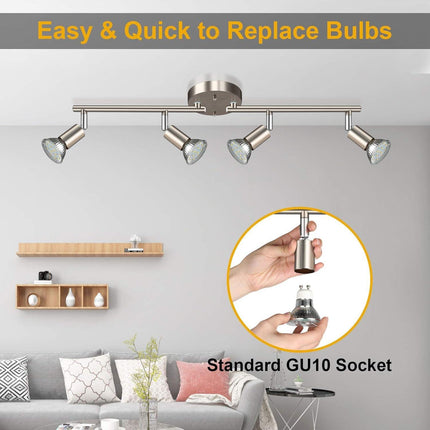 LED Ceiling Light,4 Way Rotatable Spot Lights for Ceiling,Flexible Ceiling Lights for Bedroom,Living Room, Black Nickel with Protectiv Bulb Trims(Gu10 Bulbs Not Included).