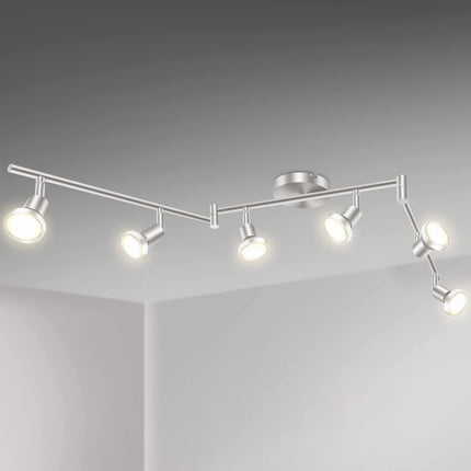 LED Ceiling Light 6 Way Rotatable Spot Lights for Ceiling,Flexible Ceiling Lights for Bedroom,Living Room,Nickel with Protectiv Bulb Trims(Gu10 Bulbs Not Included).