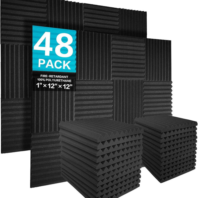 JBER Acoustic Panels  Foam Wedges 48pcs 30x30x2.5cm for Soundproof Padding Wall.