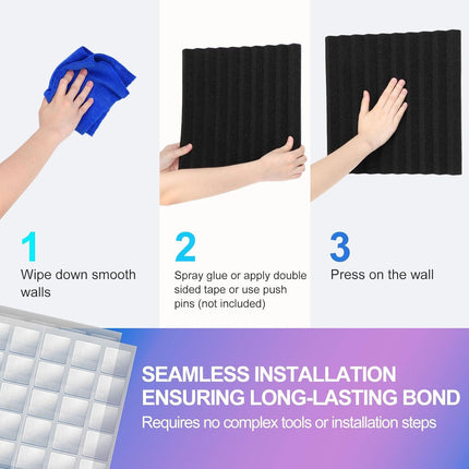 JBER Acoustic Panels  Foam Wedges 48pcs 30x30x2.5cm for Soundproof Padding Wall.