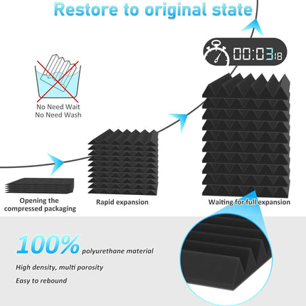 JBER Acoustic Panels Foam Wedges 24pcs 30x30x5cm for Soundproof Padding Wall.