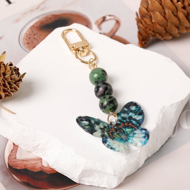 Crystal Butterfly Keychain Set,green lepidolite.