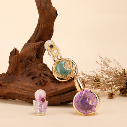 Healing natural crystal perfume bottle(25ml)-rose quartz aventurine Moon style.