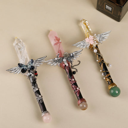 Handmade Crystal Wand, Natural Raw Gemstone Scepter, Magic Healing Wand Rose Quartz.