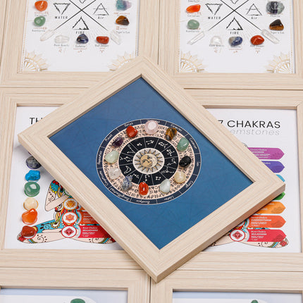 Six crystals Healing Crystal Stone Photo Frame Feng Shui or Hanging Home Wall Decoration, Office Gifts.